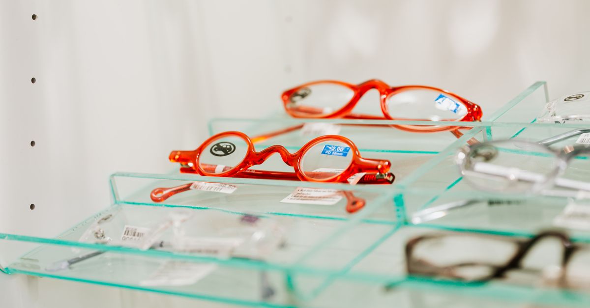 Designer eyeglasses on display